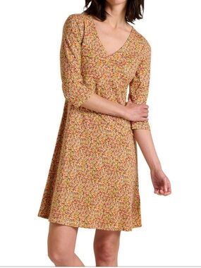 Toad & Co Rosalinda Dress Size Small Ditsy Floral V-Neck A-Line Organic Cotton